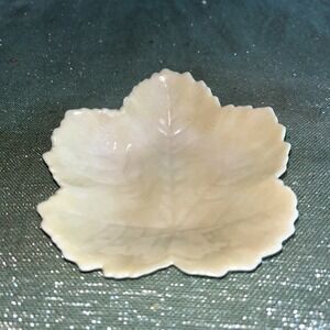 Vintage Belleek 1950s-1960s Iridescent Leaf Shape Bone China Dish